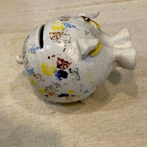 Vintage stoneware folk art piggy bank